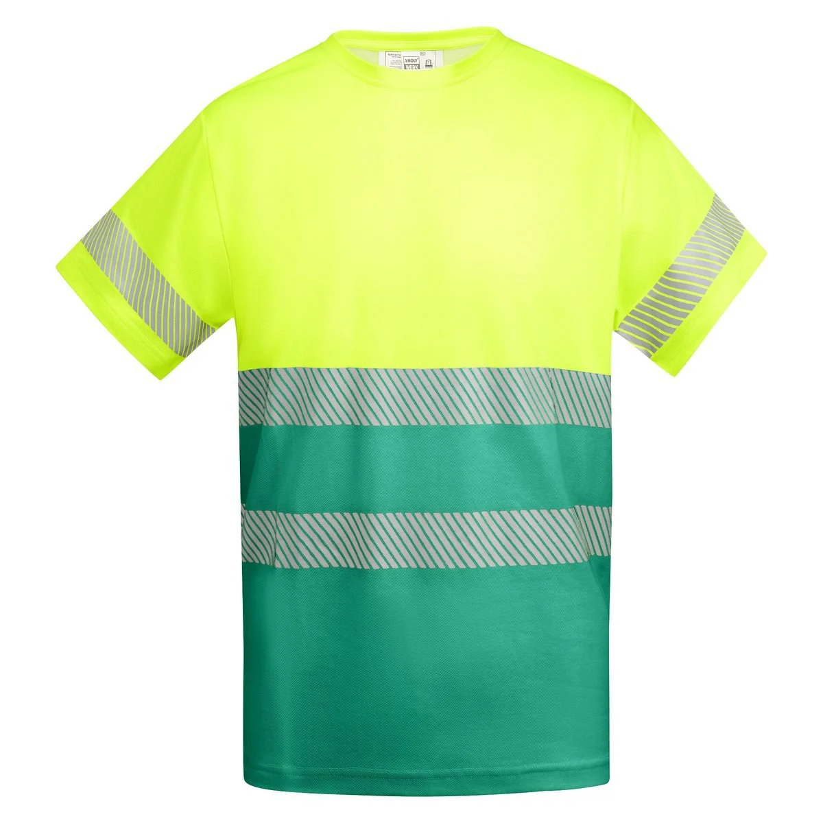 Roly HV9317 Tauri T-shirt Hoge Zichtbaarheid – VERDE JARDÍN/AMARILLO FLÚOR