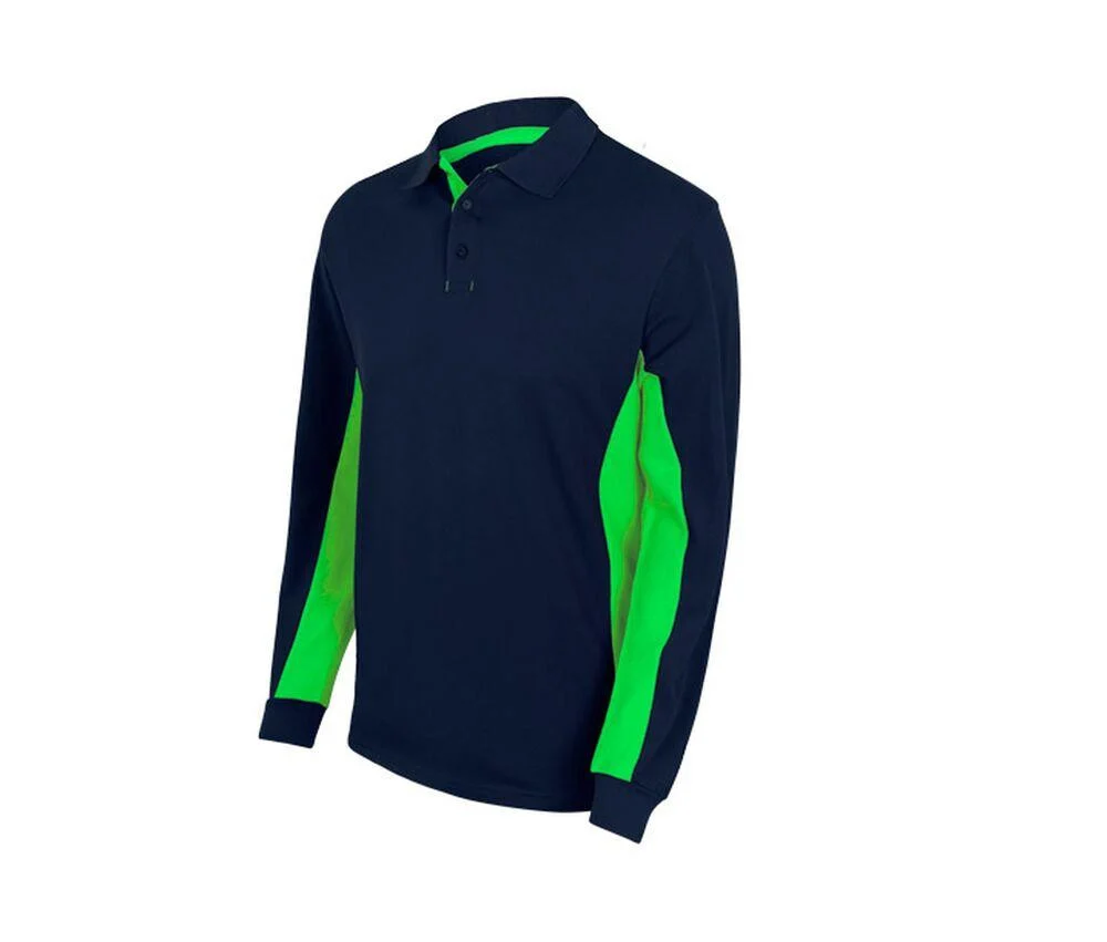 Velilla V5514 Tweekleurige Polo Lange Mouwen – Navy/Lime
