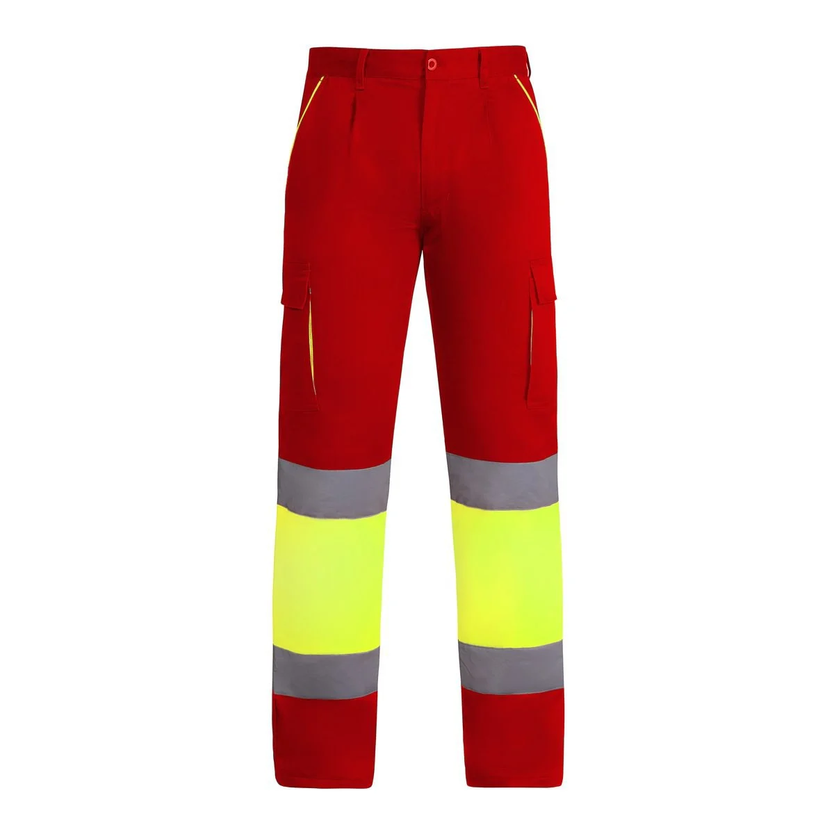 Roly HV9321 Enix Tweekleurige Multi-pocket Winterwerkbroek Hoge Zichtbaarheid – ROJO LABORAL/AMARILLO FLÚOR