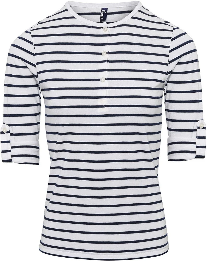 Premier PR318 T-shirt Dames – Wit / marine