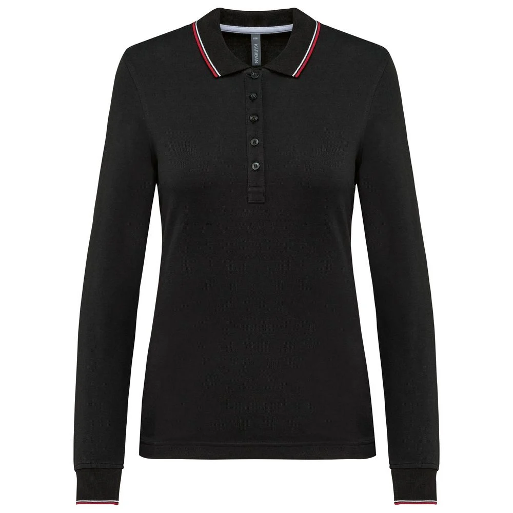 Kariban K281 Polo Lange Mouwen Dames – Zwart / Rood / Wit
