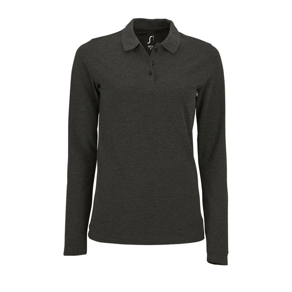 SOL'S 02083 Perfect Polo Lange Mouwen Dames – Houtskool gemêleerd