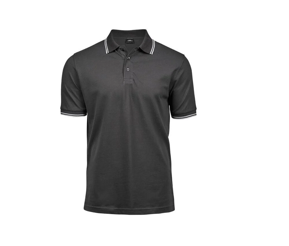 Tee Jays TJ1407 Luxury Stretch Polo met Streepjes Heren – Dark Grey/ White