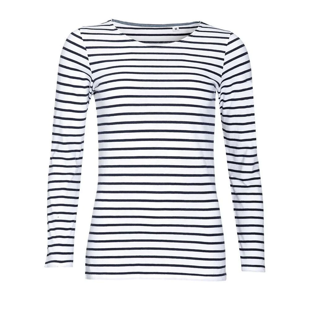 SOL'S 01403 Marine Gestreept T-shirt Lange Mouwen Dames – Blanc / Maritiem