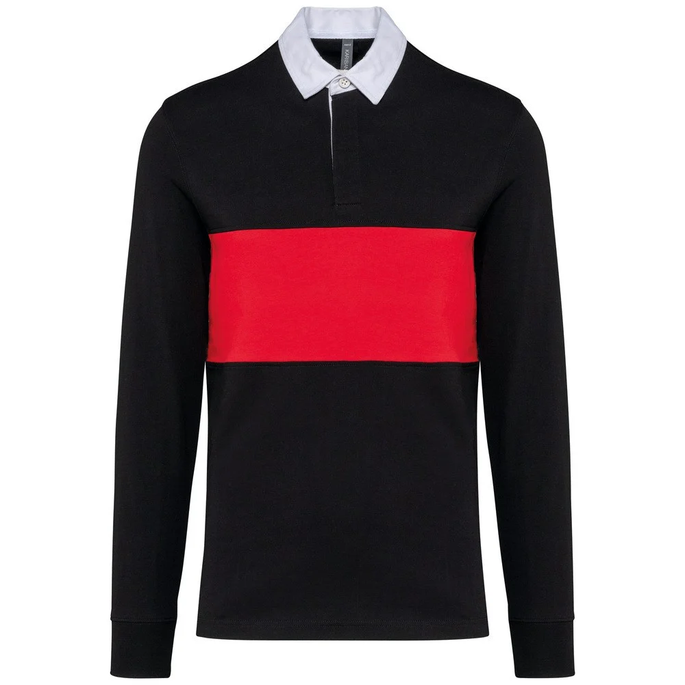 Proact PA429 Rugbypolo Lange Mouwen – Zwart / Sportief Rood