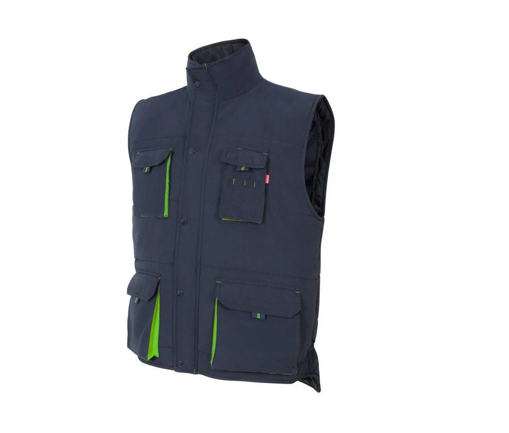 Velilla V5902 Tweekleurige Multi-pocket Gewatteerde Bodywarmer Heren – Navy/Lime