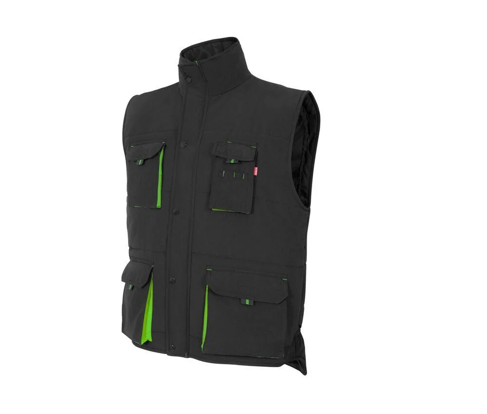 Velilla V5902 Tweekleurige Multi-pocket Gewatteerde Bodywarmer Heren – Black / Lime
