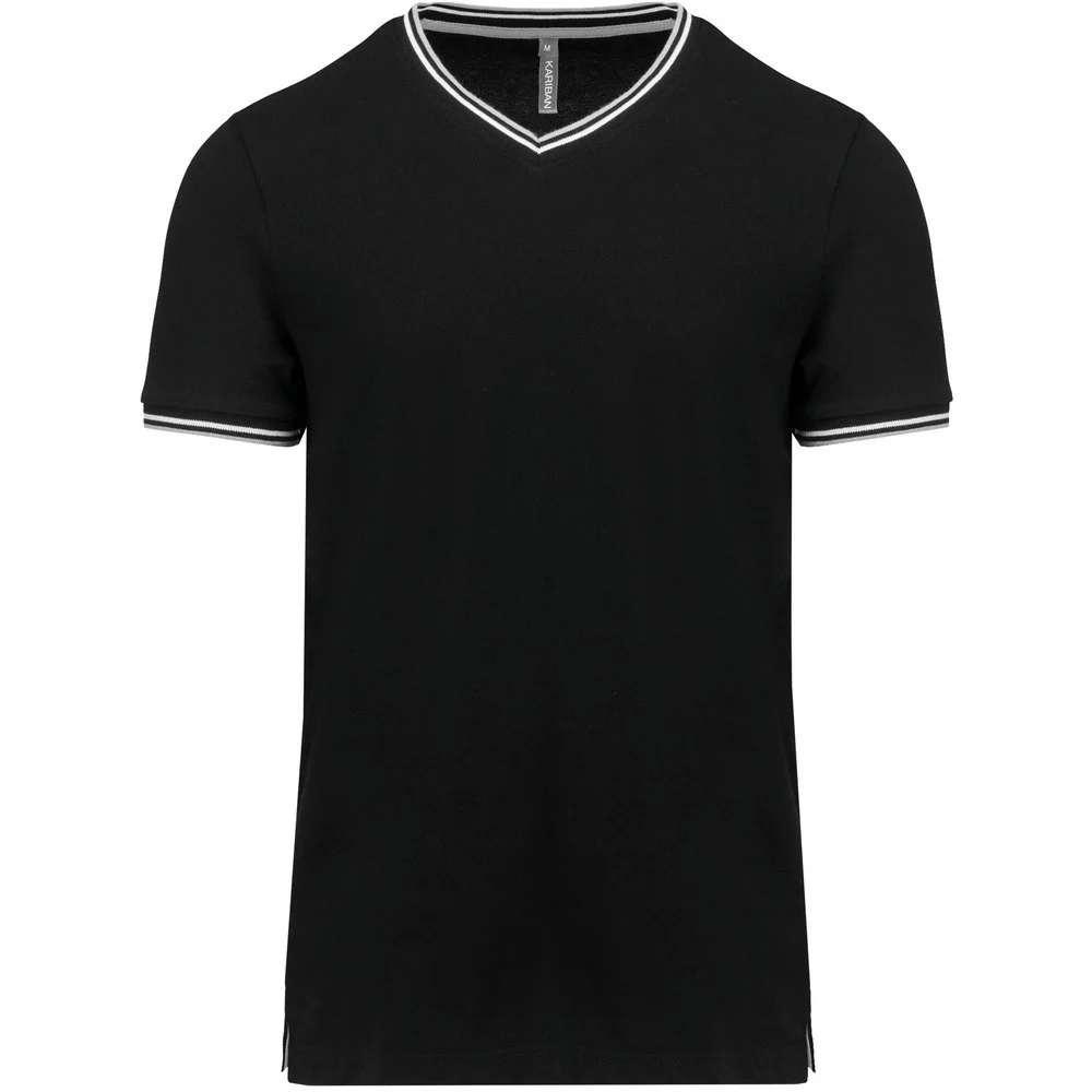 Kariban K374 T-shirt V-hals Heren – Zwart/ Lichtgrijs/Wit