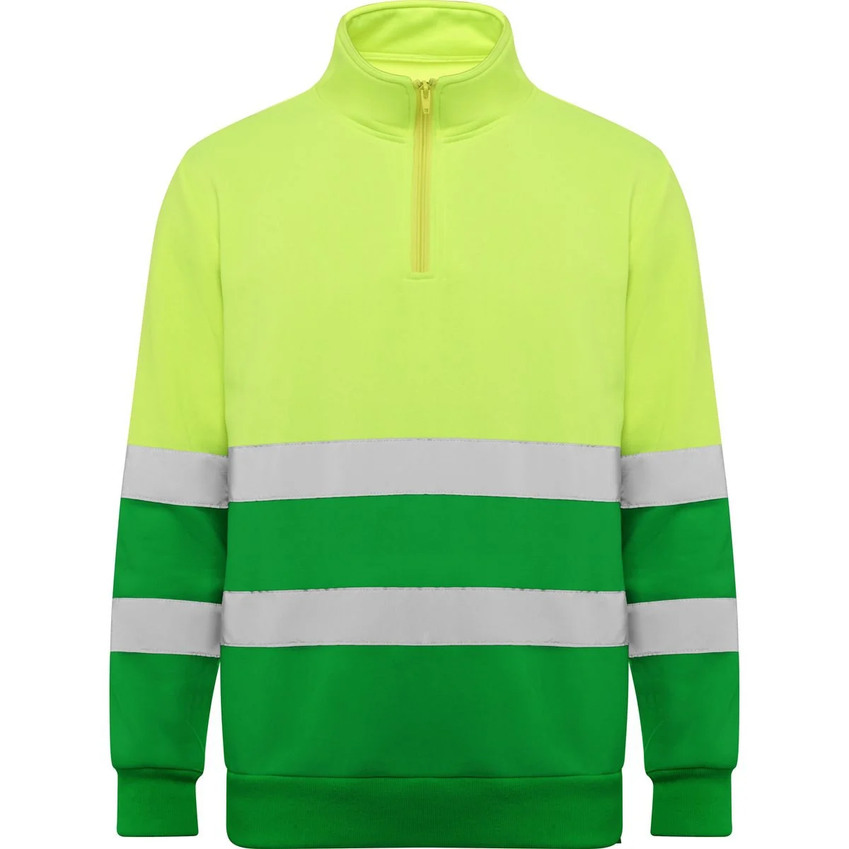Roly HV9314 Spica Sweater met Rits Hoge Zichtbaarheid – VERDE JARDÍN/AMARILLO FLÚOR