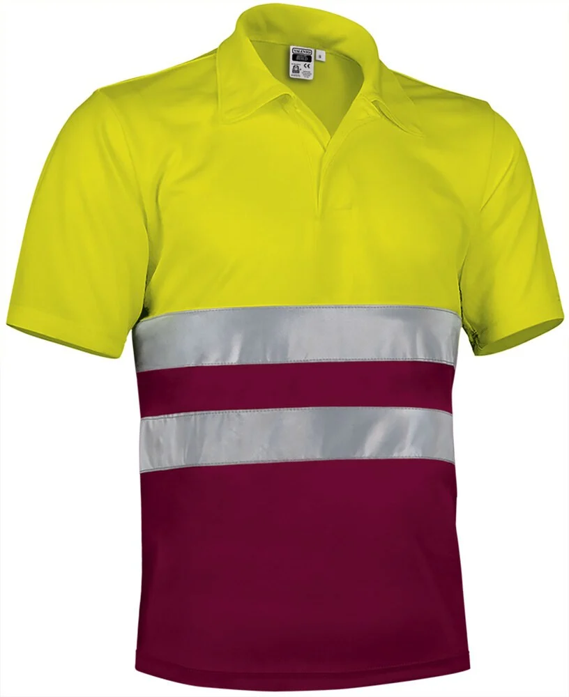 Valento POVABUI Build Hi-Vis Polo – fluo yellow-mahogany garnet