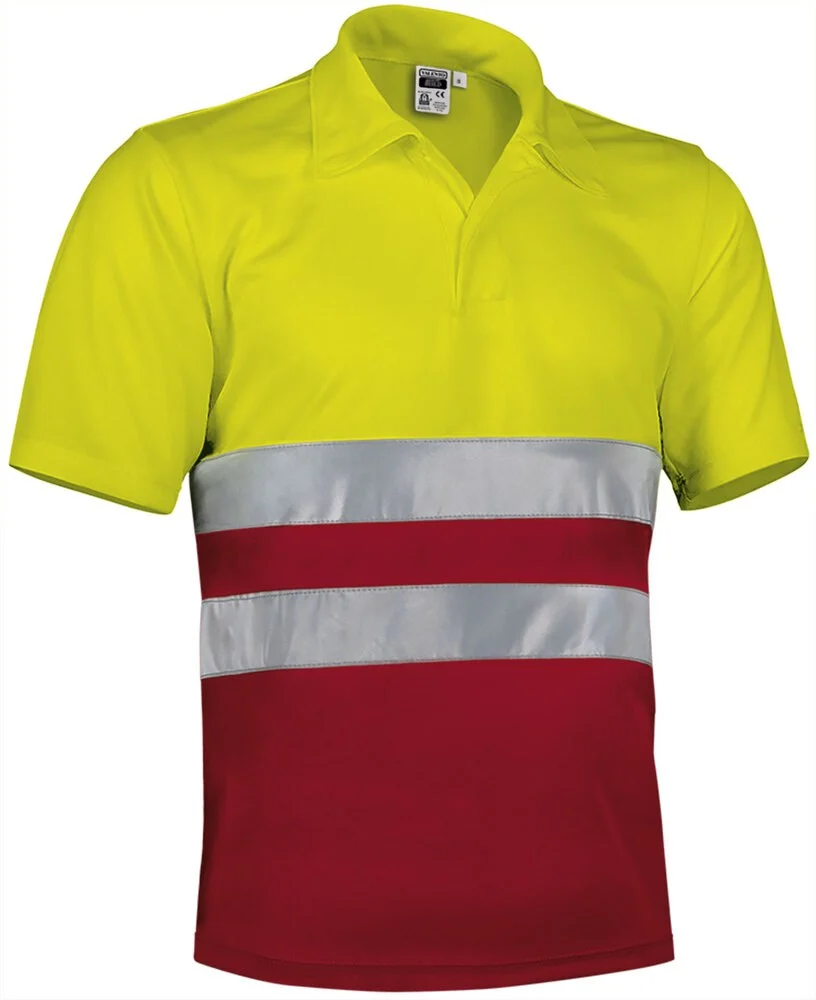 Valento POVABUI Build Hi-Vis Polo – fluo yellow-lotto red