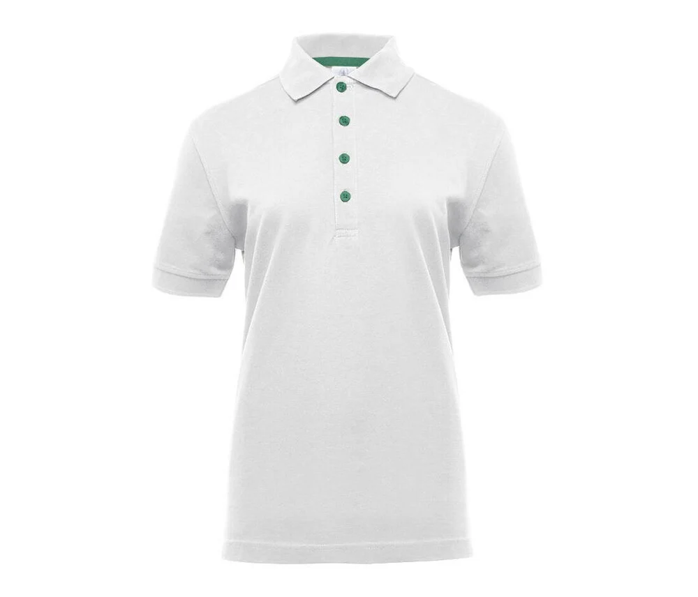 Black&Match BM101 Polo met Contrasterende Knopen Dames – White / Kelly Green