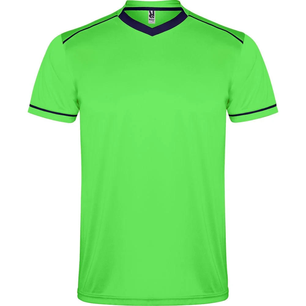 Roly CJ0457 United Sportset T-shirt + Short Kinderen – FLUORESCEREND GROEN/NAVY BLAUW