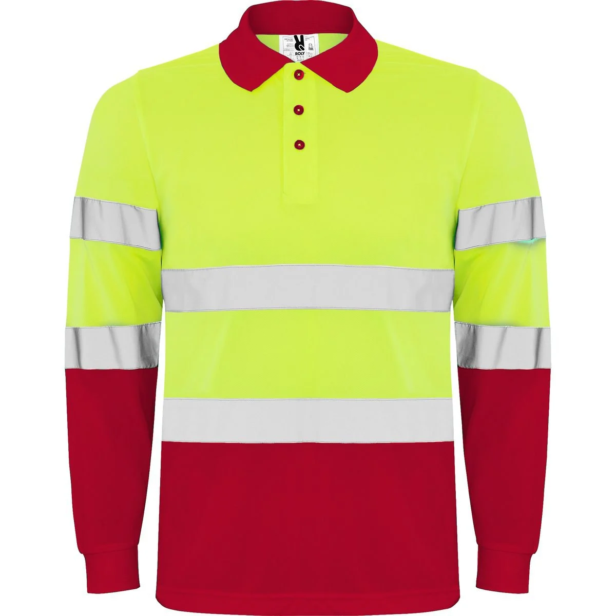 Roly HV9306 Polaris Poloshirt Lange Mouwen Hoge Zichtbaarheid – ROJO LABORAL/AMARILLO FLÚOR
