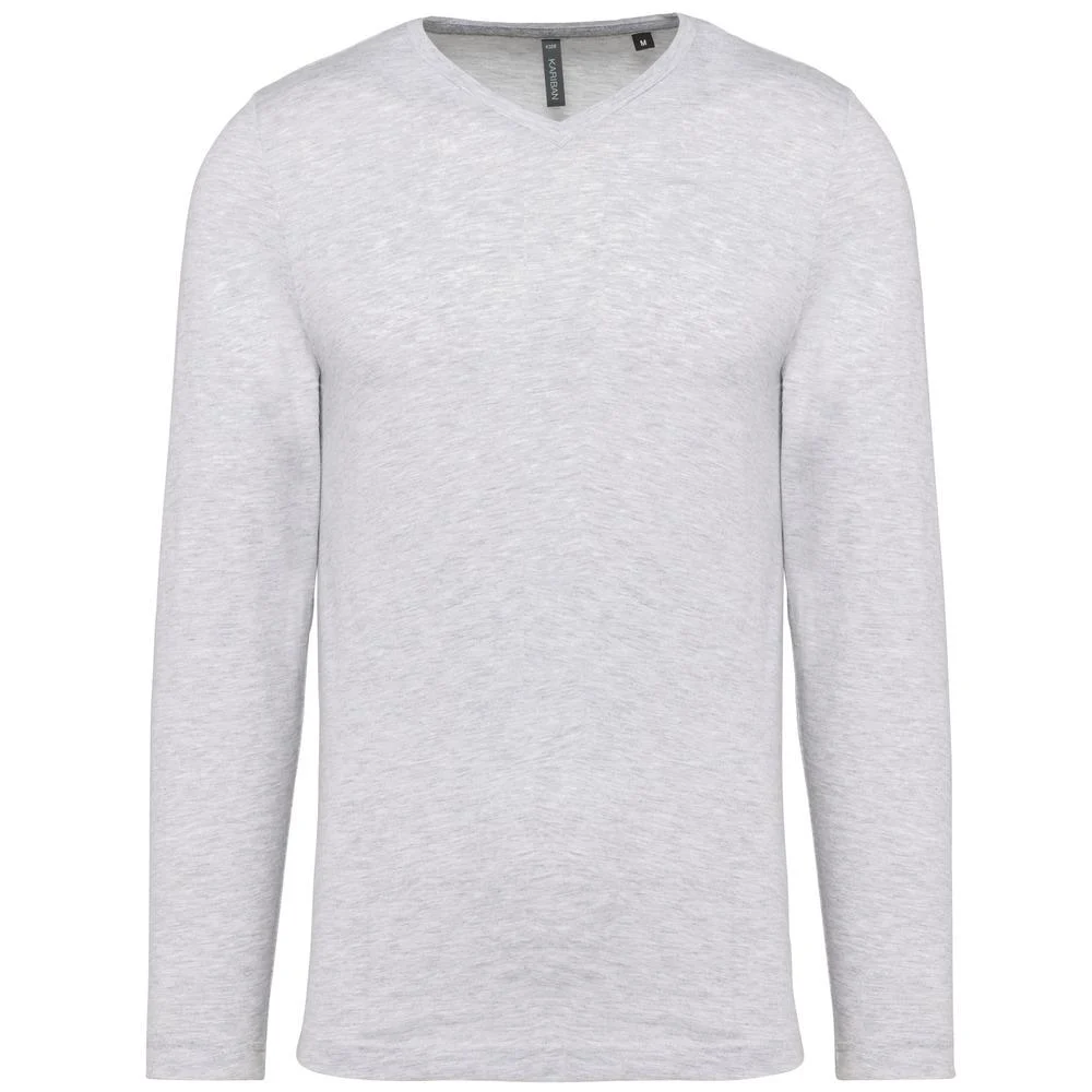 Kariban K358 T-shirt V-hals Lange Mouwen Heren – As Heide