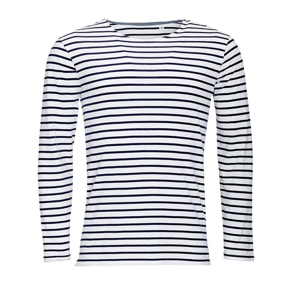 SOL'S 01402 Marine Gestreept T-shirt Lange Mouwen Heren – Blanc / Maritiem