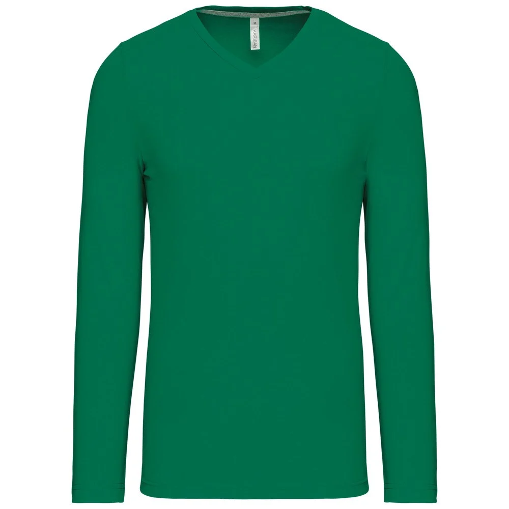 Kariban K358 T-shirt V-hals Lange Mouwen Heren – Kelly groen