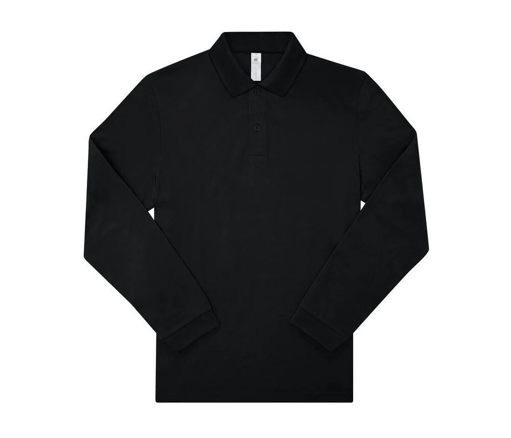 B&C BCU425 Fijne Piqué Polo Lange Mouwen – Black