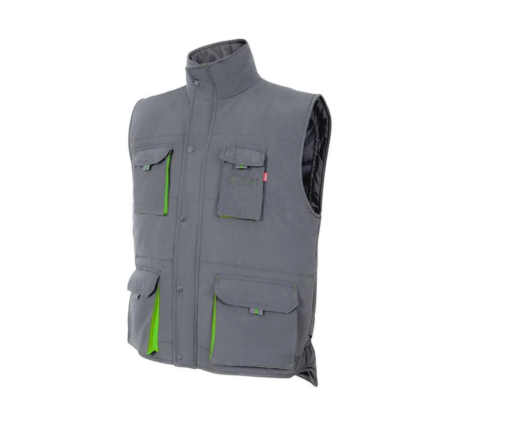 Velilla V5902 Tweekleurige Multi-pocket Gewatteerde Bodywarmer Heren – Grey/ Lime