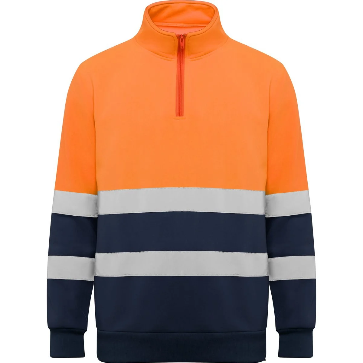 Roly HV9314 Spica Sweater met Rits Hoge Zichtbaarheid – NAVY BLAUW/FLUOR ORANJE