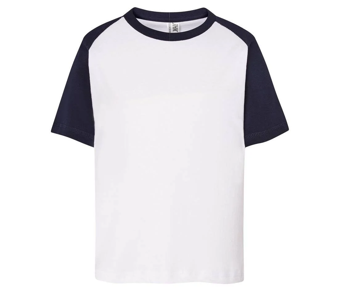 JHK JK153 Baseball Kinder T-shirt – White / Navy