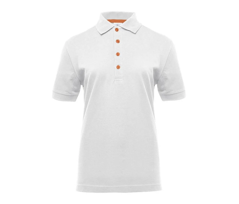 Black&Match BM101 Polo met Contrasterende Knopen Dames – White / Orange