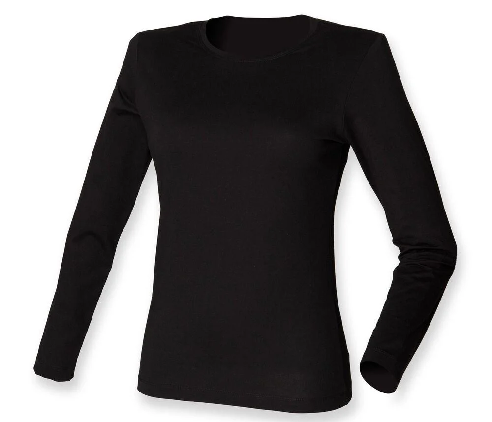 Skinnifit SK124 Feel Good Stretch T-shirt Lange Mouwen Dames – Black