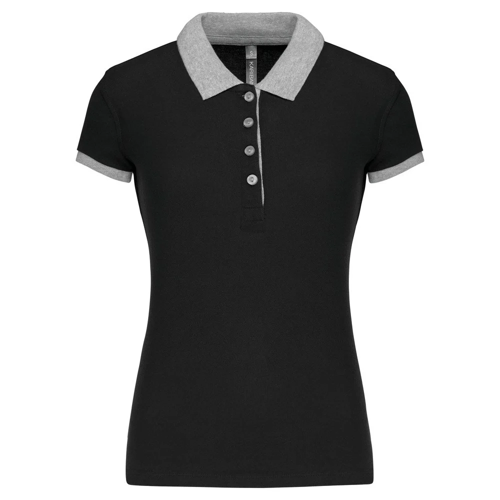 Kariban K259 Tweekleurig Polo Dames – Zwart / Oxford grijs