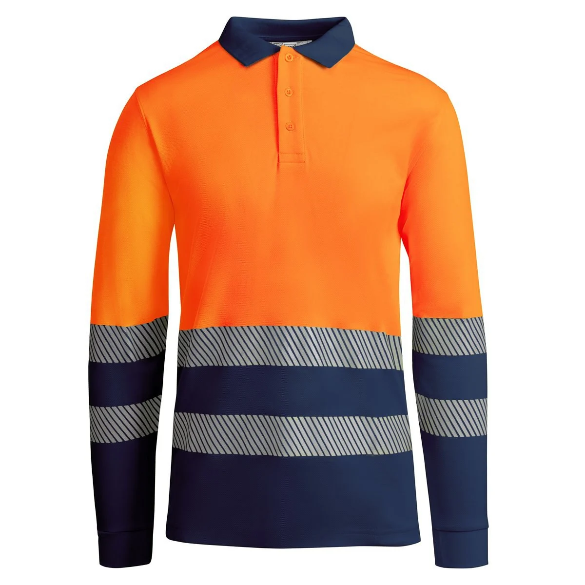 Roly HV9319 Atrio Poloshirt Lange Mouwen Hoge Zichtbaarheid – NAVY BLAUW/FLUOR ORANJE