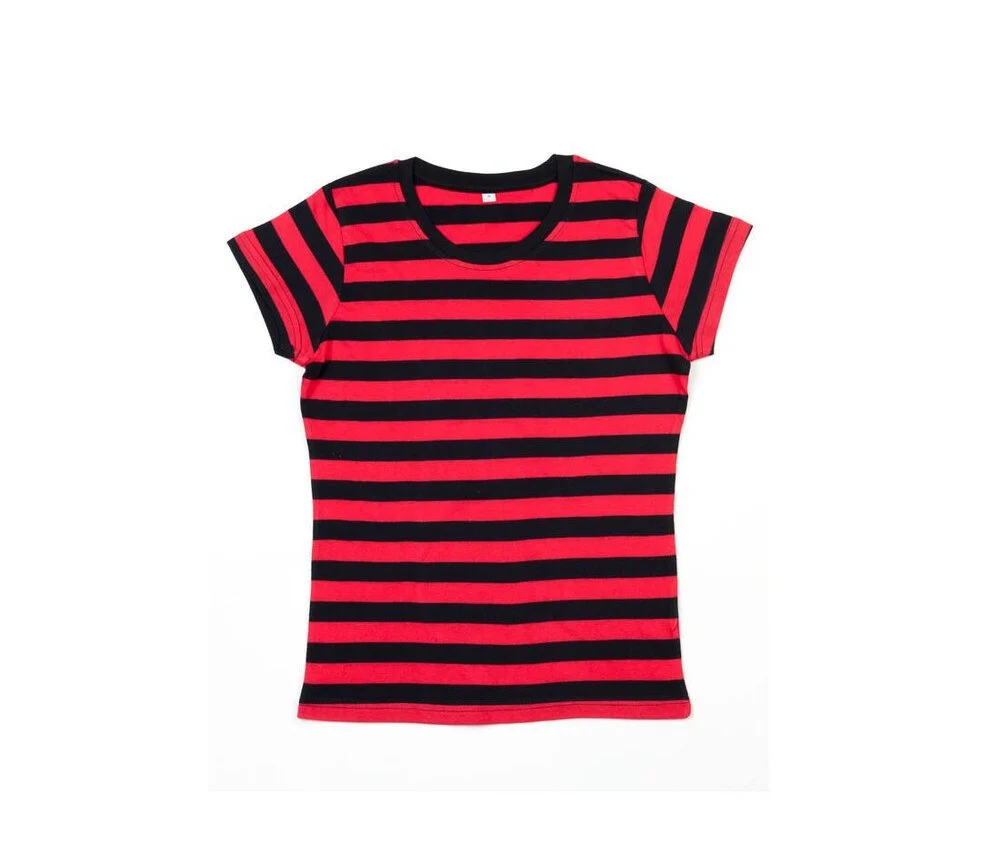 Mantis MT110S Biologisch Gestreept T-shirt Dames – Zwart / Rood
