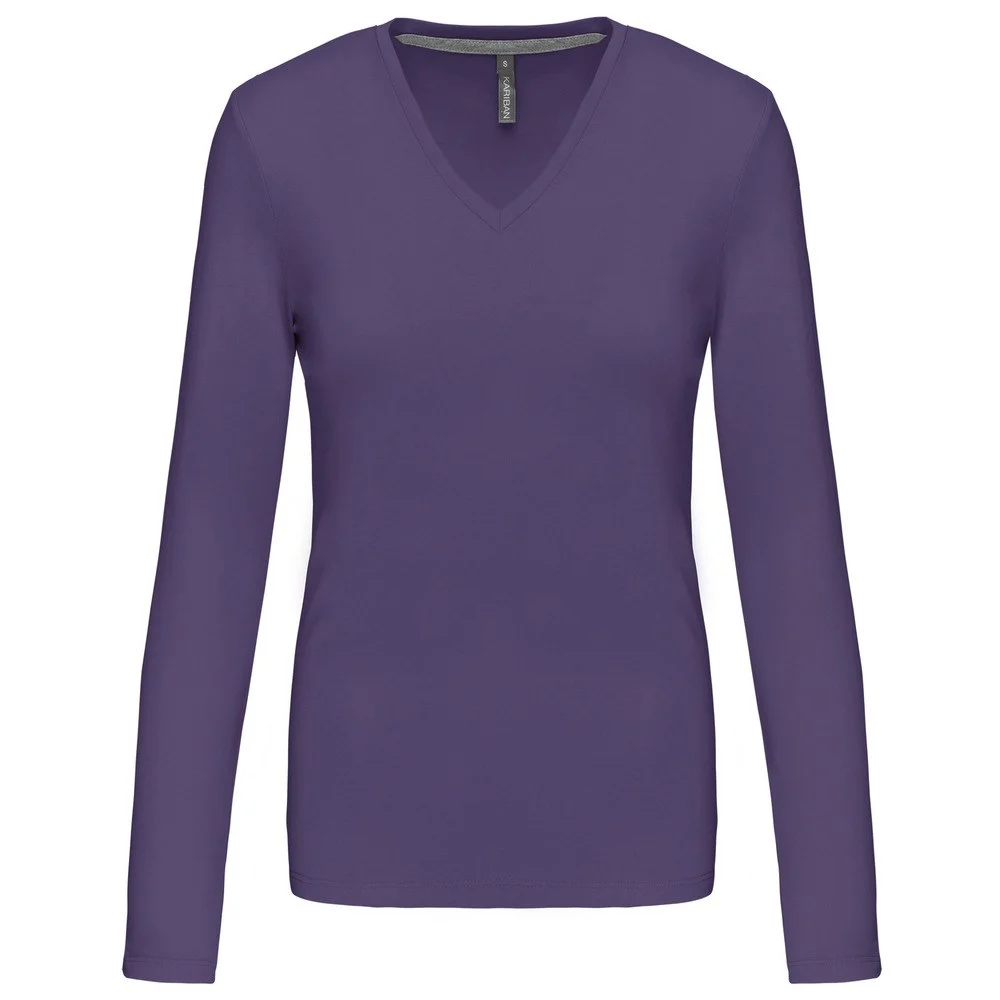 Kariban K382 T-shirt V-hals Lange Mouwen Dames – Paars