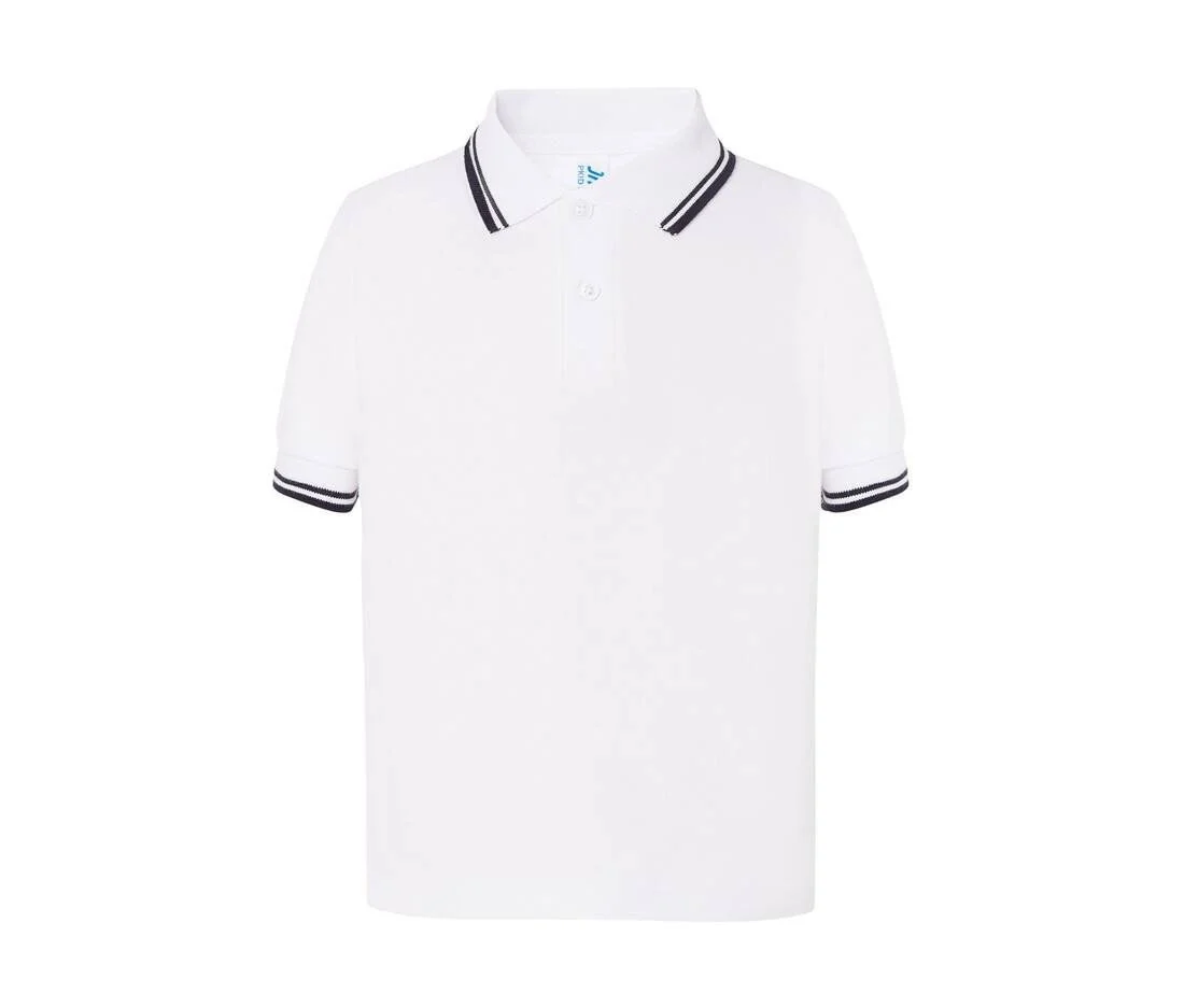 JHK JK205K Piqué Kinderpolo – White / Navy