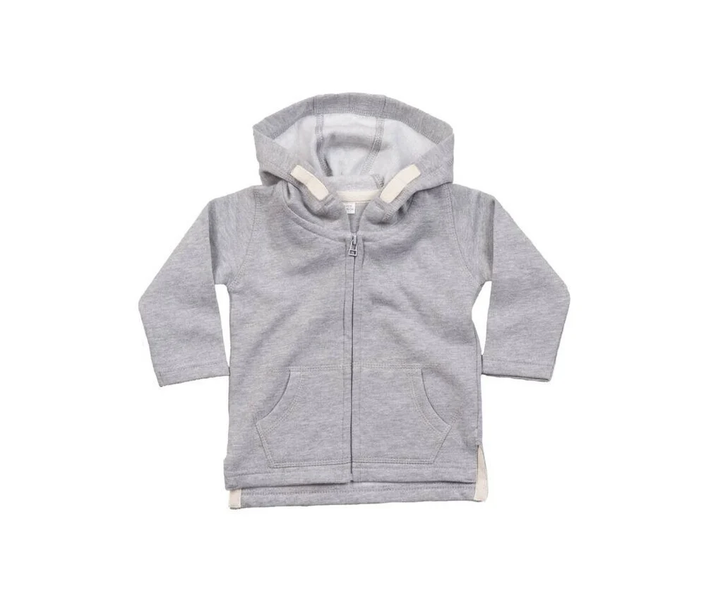 Babybugz BZ032 Babyhoodie met Rits – Heather Grey Melange