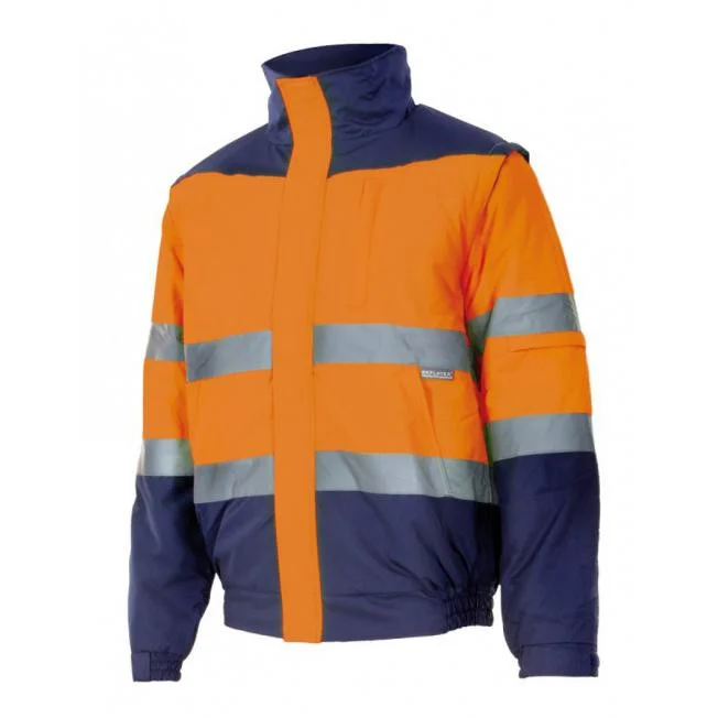 Velilla VL161 Tweekleurige Gewatteerde Jas Hoge Zichtbaarheid – Fluo Orange / Navy