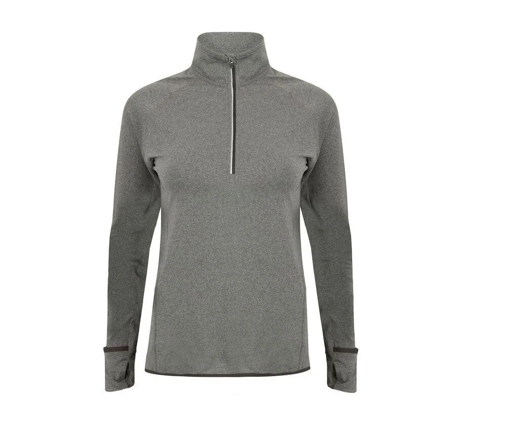 Tombo TL563 Sporttop Lange Mouwen met Korte Rits Dames – Grey Marl