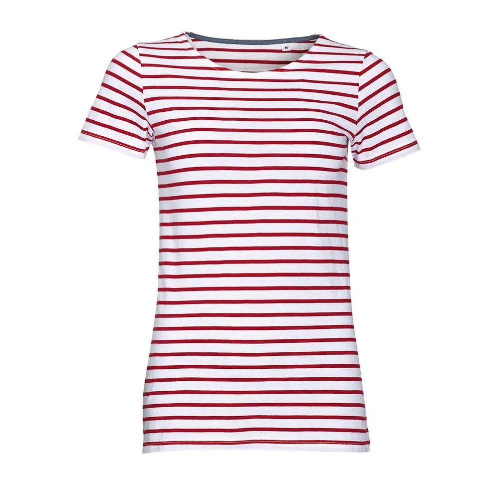 SOL'S 01399 Miles Gestreept T-shirt Dames – Wit / Rood