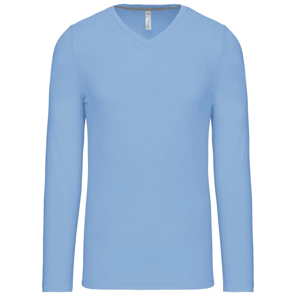 Kariban K358 T-shirt V-hals Lange Mouwen Heren – Hemelsblauw