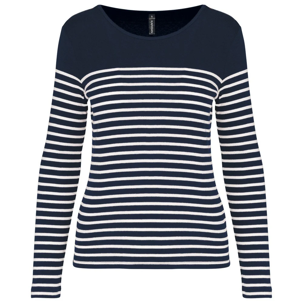 Kariban K386 Gestreept T-shirt Lange Mouwen Dames – Gestreept marine/wit