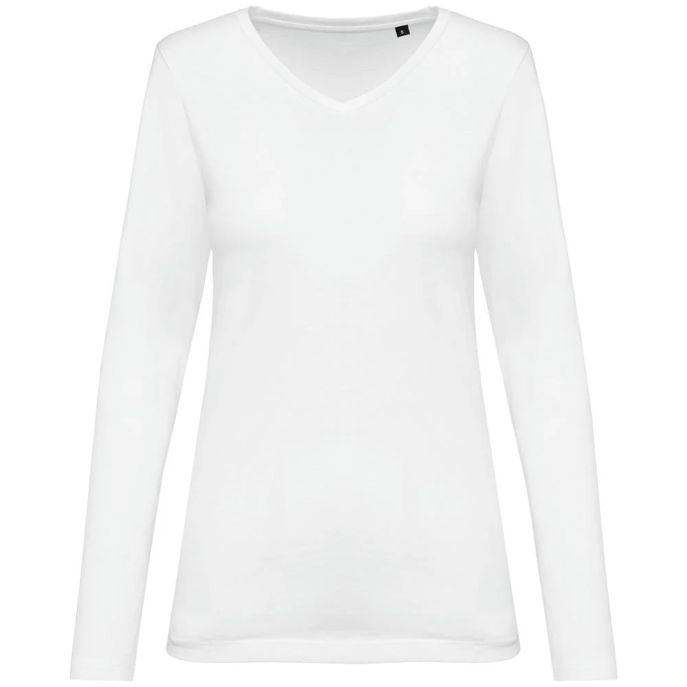 Kariban PK307 T-shirt V-hals Lange Mouwen Dames – Wit