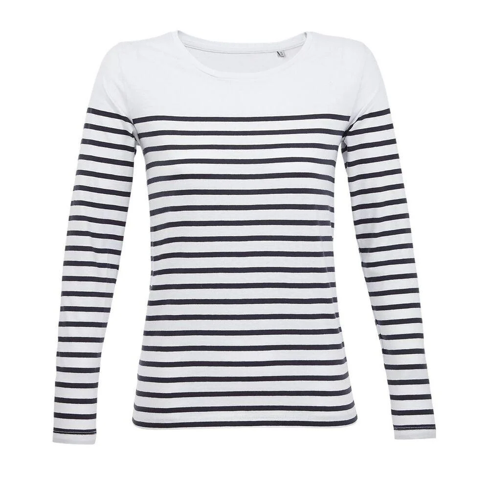 SOL'S 03100 Matelot Gestreept T-shirt Lange Mouwen Dames – Wit / marine