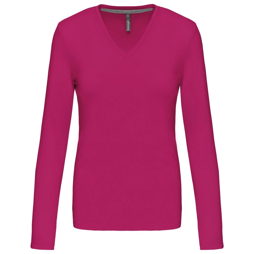 Kariban K382 T-shirt V-hals Lange Mouwen Dames – Fuchsia