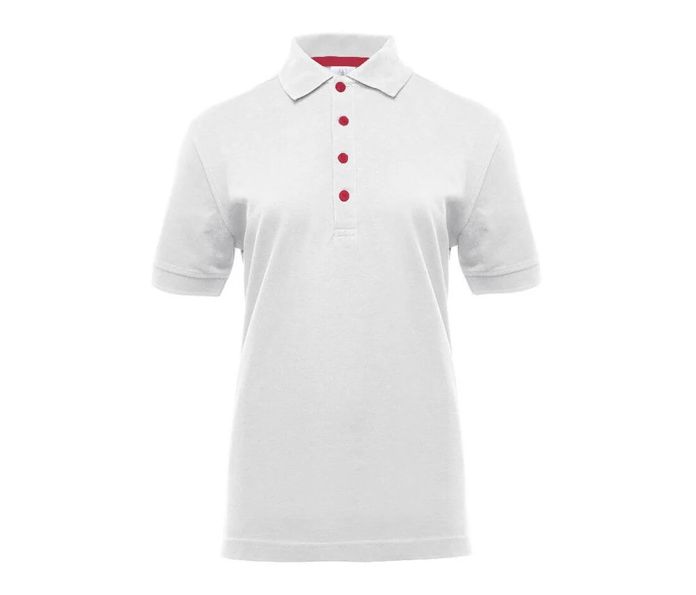 Black&Match BM101 Polo met Contrasterende Knopen Dames – White / Red