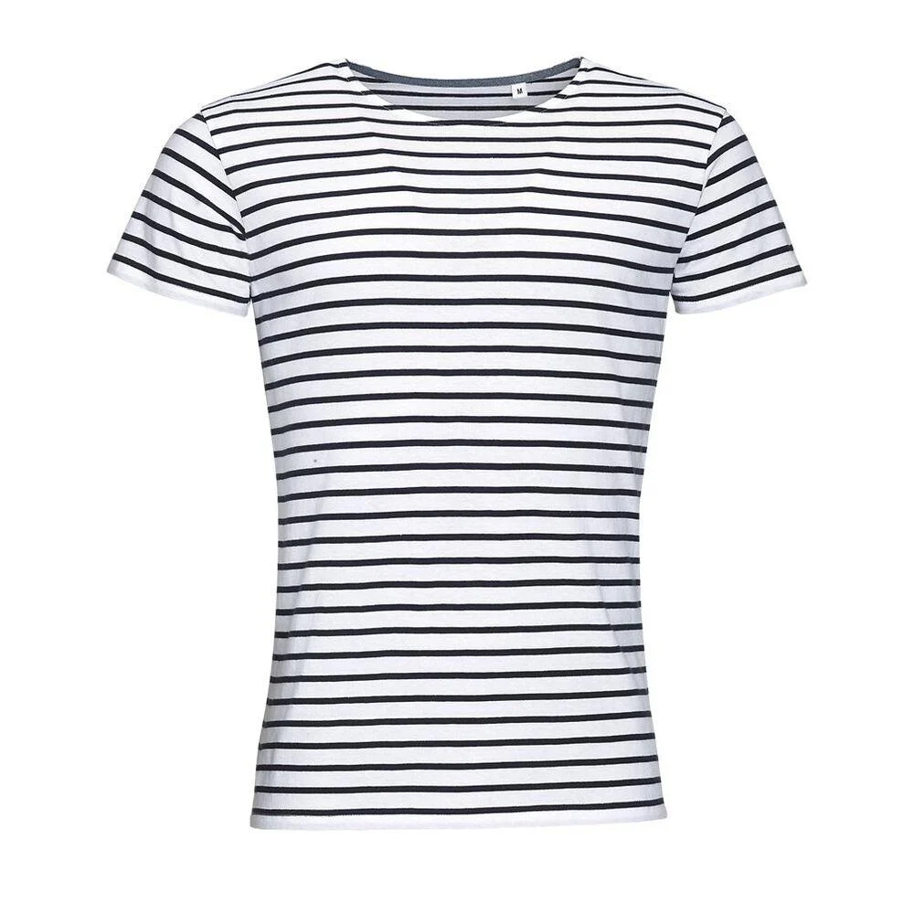 SOL'S 01398 Miles Gestreept T-shirt Heren – Blanc / Maritiem