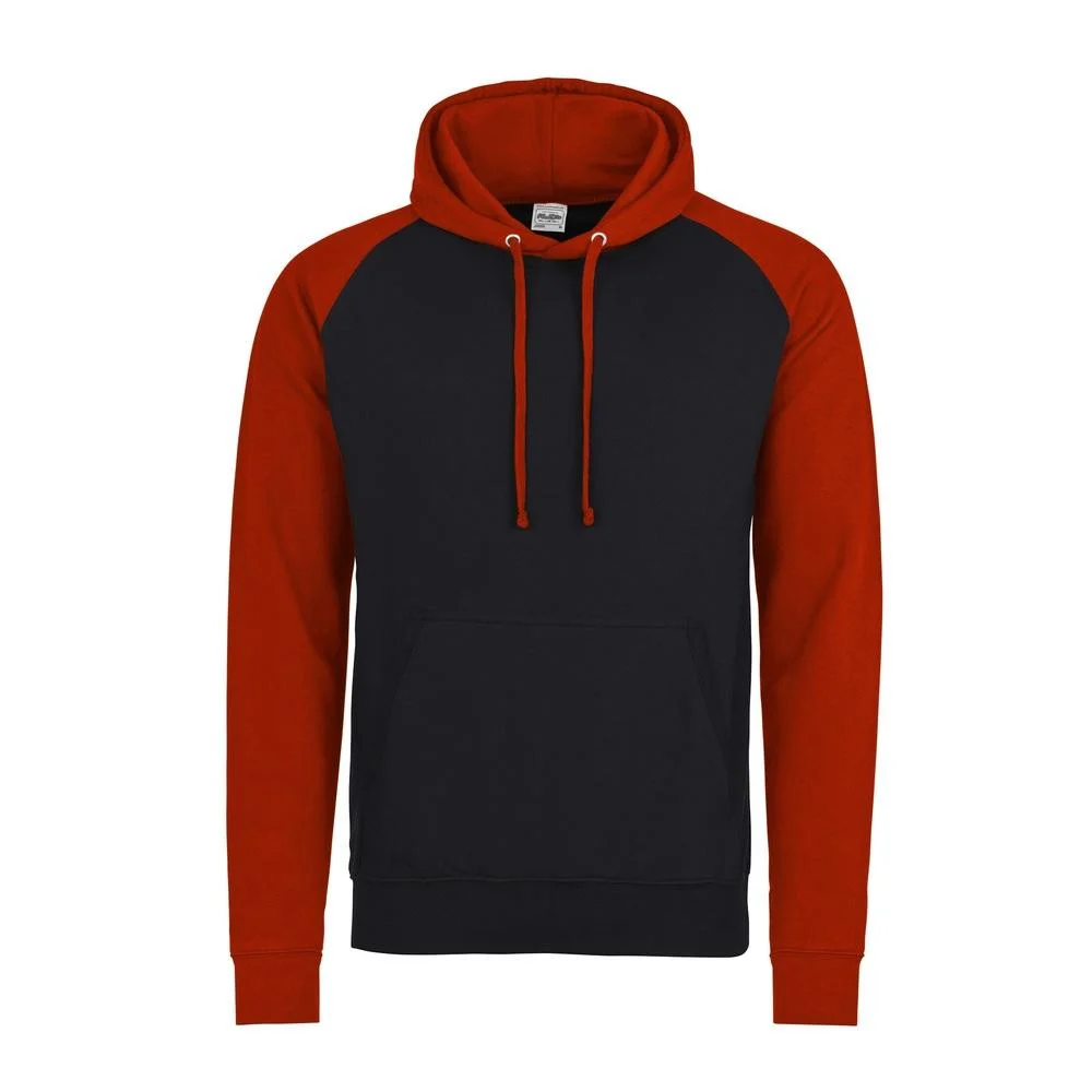 AWDIS JH009 Baseball Hoodie – Jet Black / Fire Red