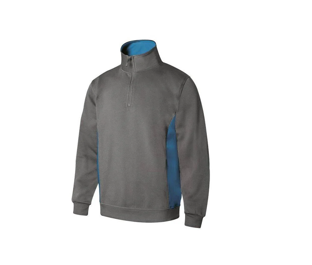 Velilla V5704 Bicolor Sweater met Ritskraag – Grey / Sky Blue