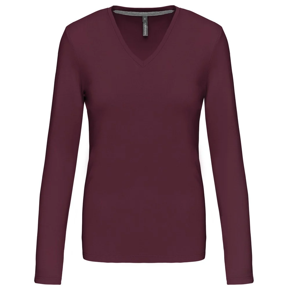 Kariban K382 T-shirt V-hals Lange Mouwen Dames – Wijn