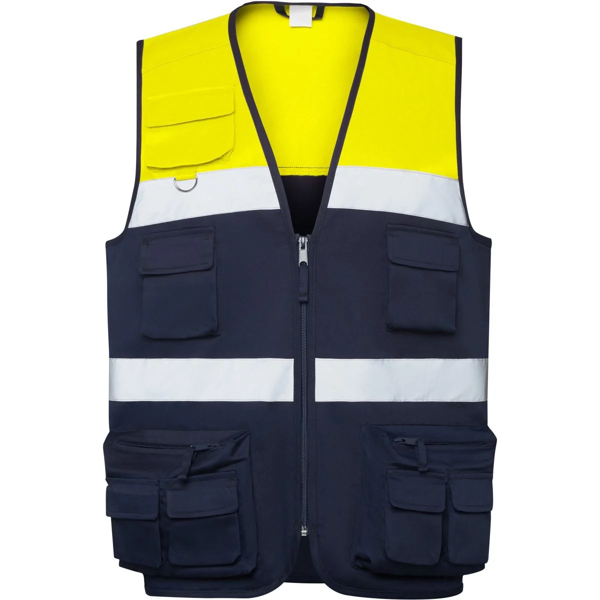Roly HV9323 Beta Tweekleurig Multi-pocket Veiligheidshesje – MARINO/AMARILLO FLUOR