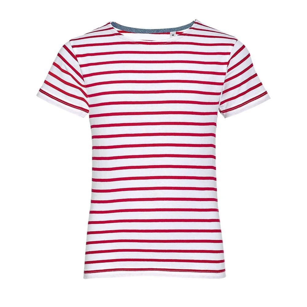 SOL'S 01400 Miles Gestreept T-shirt Kinderen – Wit/Rood
