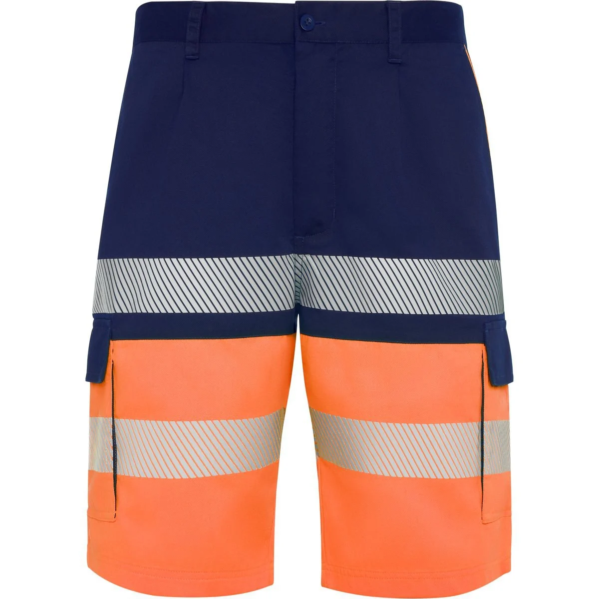 Roly HV9328 Lada Tweekleurige Multi-pocket Werkshort Hoge Zichtbaarheid – NAVY BLAUW/FLUOR ORANJE