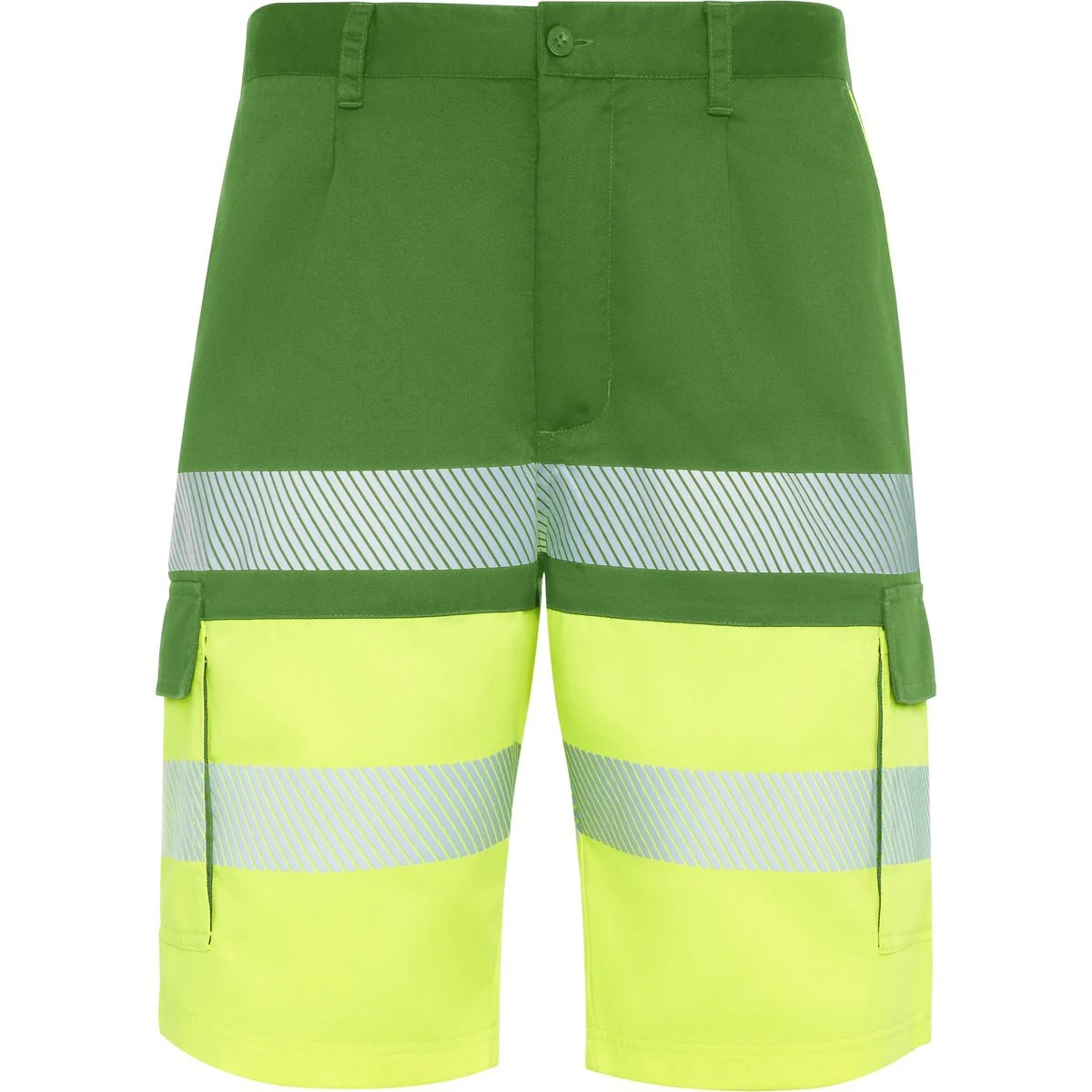 Roly HV9328 Lada Tweekleurige Multi-pocket Werkshort Hoge Zichtbaarheid – VERDE JARDÍN/AMARILLO FLÚOR